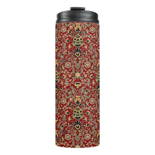 Folk Embroidery Yellow Green Black on Deep Red Thermal Tumbler