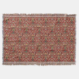 Folk Embroidery Yellow, Green, Black on Deep Red Throw Blanket