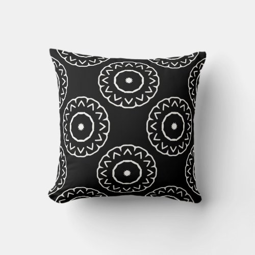 Folk Ethnic Black and White Geometric Pattern Throw Pillow
