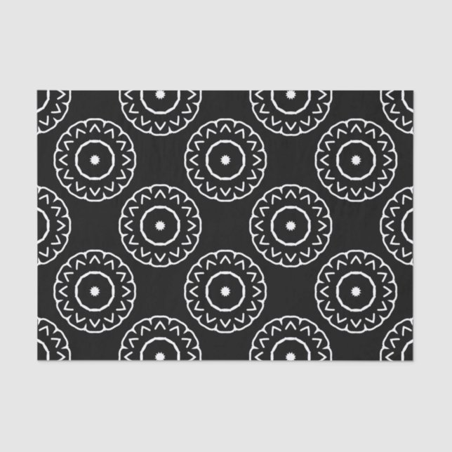 Folk Ethnic Black and White Geometric Pattern Tissue Paper (Front)