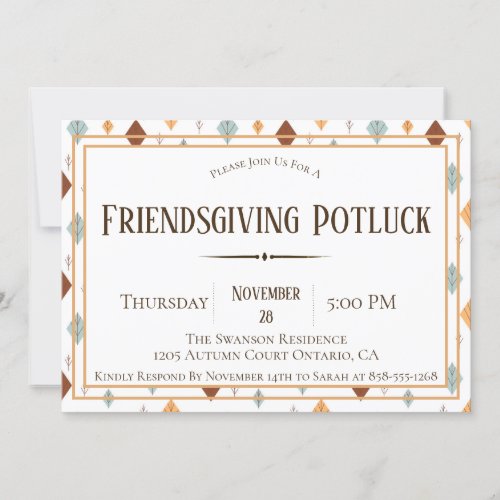 Folk Fall Leaves Friendsgiving Potluck Invitation