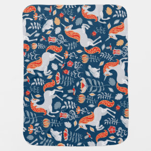 Folk Fantasy: Unicorns, Rabbits, Birds Baby Blanket