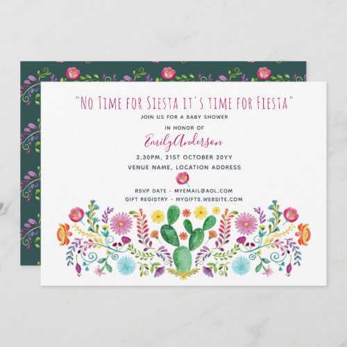 Folk Fiesta Baby Shower Invite Watercolor Cacti