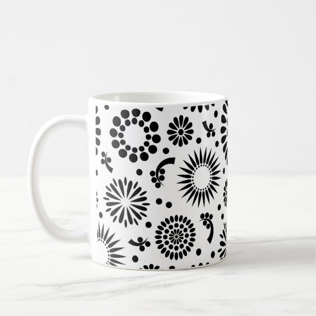 Folk Floral Black and White Flowers Boho Chic Coffee Mug (Left)