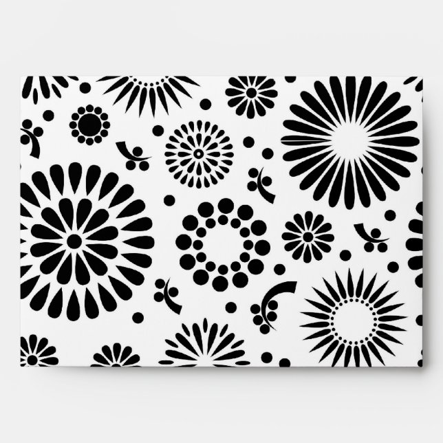 Folk Floral Black and White Flowers Boho Chic Envelope (Front)