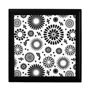 Folk Floral Black and White Flowers Boho Chic Jewelry Box