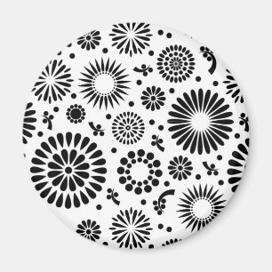 Folk Floral Black and White Flowers Boho Chic  Magnet