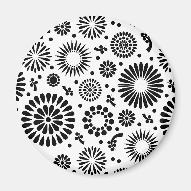Folk Floral Black and White Flowers Boho Chic  Magnet (Front)