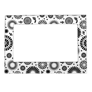 Folk Floral Black and White Flowers Boho Chic Magnetic Photo Frame