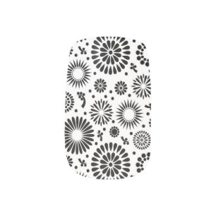 Folk Floral Black and White Flowers Boho Chic Minx Nail Art