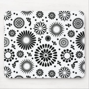 Folk Floral Black and White Flowers Boho Chic Mouse Pad
