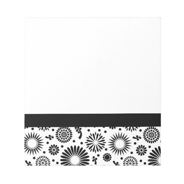 Folk Floral Black and White Flowers Boho Chic Notepad (Front)