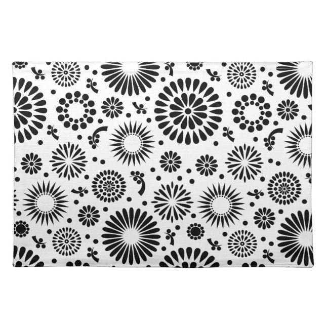 Folk Floral Black and White Flowers Boho Chic Placemat (Front)