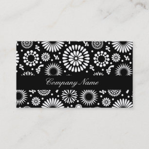Folk Floral Black and White Sunflower Boho Chic  Business Card