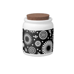 Folk Floral Black and White Sunflower Boho Chic  Candy Jar