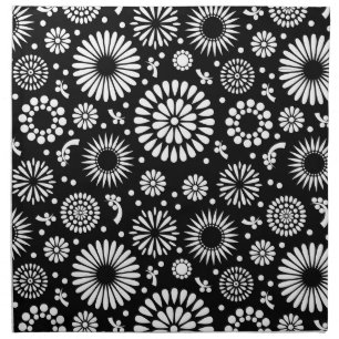 Folk Floral Black and White Sunflower Boho Chic Cloth Napkin