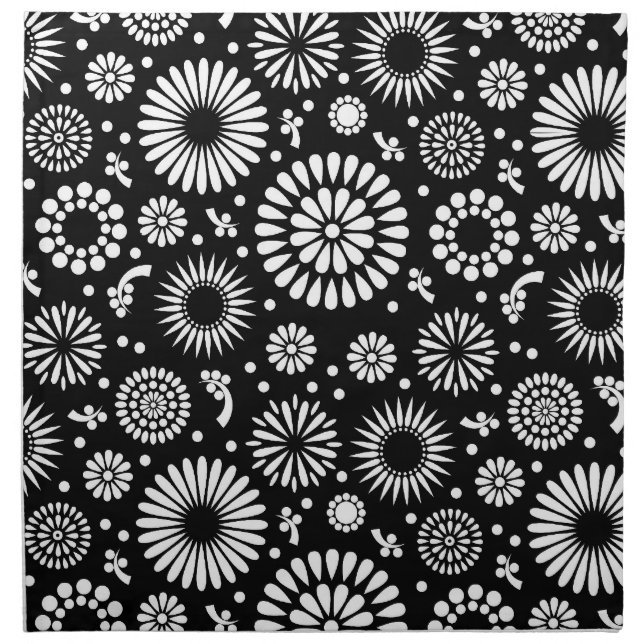 Folk Floral Black and White Sunflower Boho Chic  Cloth Napkin (Front)