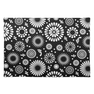 Folk Floral Black and White Sunflower Boho Chic Cloth Placemat