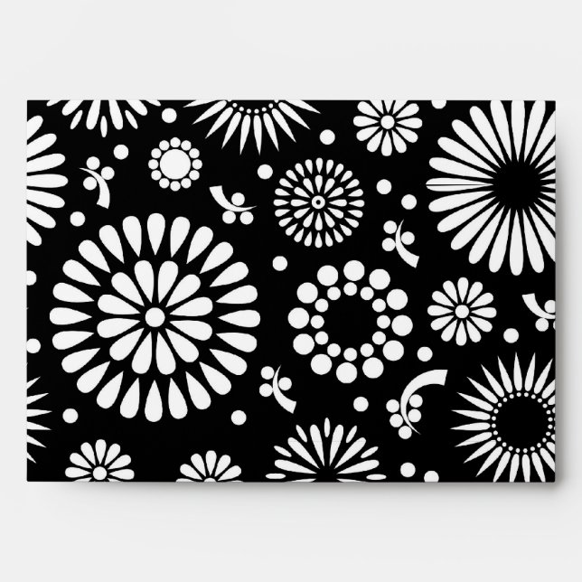 Folk Floral Black and White Sunflower Boho Chic  Envelope (Front)
