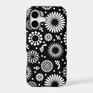 Folk Floral Black and White Sunflower Boho Chic iPhone 17 Case
