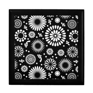 Folk Floral Black and White Sunflower Boho Chic Keepsake Box