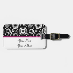 Folk Floral Black and White Sunflower Boho Chic  Luggage Tag