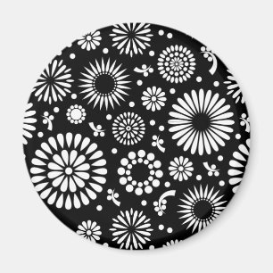 Folk Floral Black and White Sunflower Boho Chic Magnet