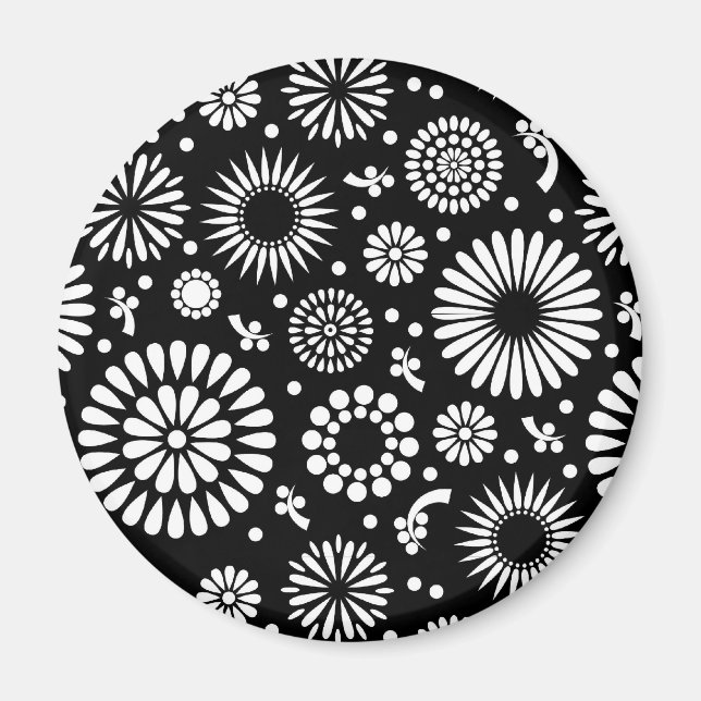 Folk Floral Black and White Sunflower Boho Chic  Magnet (Front)
