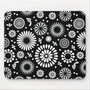 Folk Floral Black and White Sunflower Boho Chic Mouse Pad