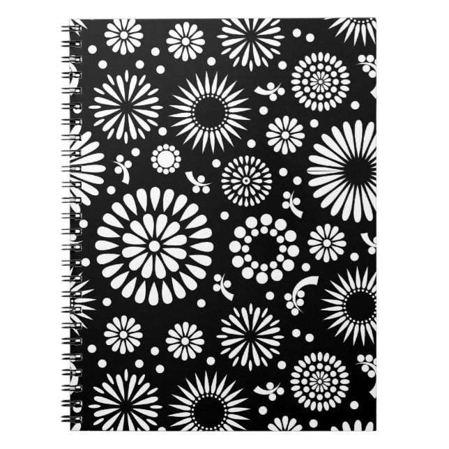 Folk Floral Black and White Sunflower Boho Chic  Notebook (Front)