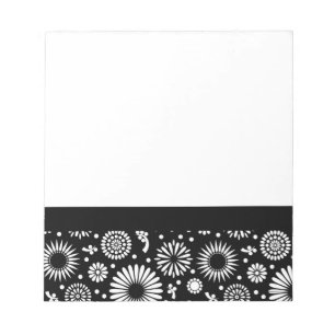 Folk Floral Black and White Sunflower Boho Chic Notepad