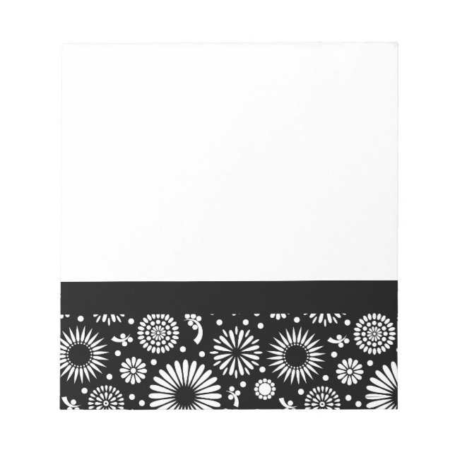 Folk Floral Black and White Sunflower Boho Chic  Notepad (Front)