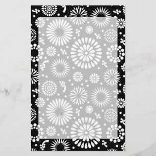 Folk Floral Black and White Sunflower Boho Chic Stationery