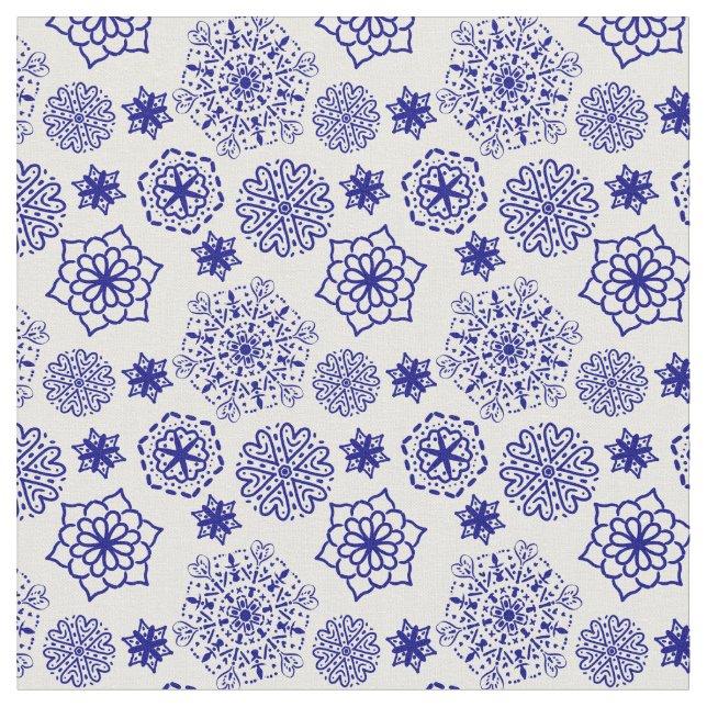 Folk floral blue patten fabric (Close Up)