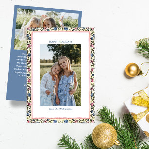 Folk Floral Border Modern Coquette Christmas Photo Holiday Card