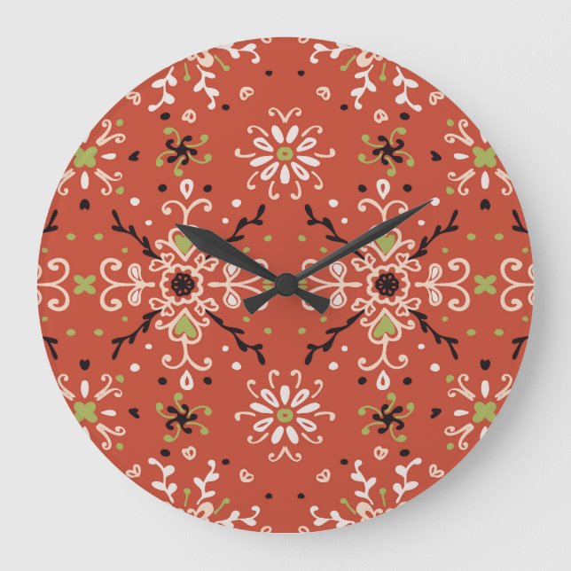 Folk Floral: Colorful Talavera Pattern. Large Clock (Front)