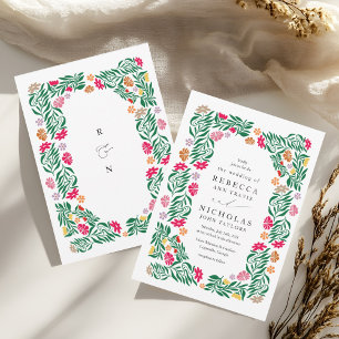Folk Floral Frame Wedding Invitation