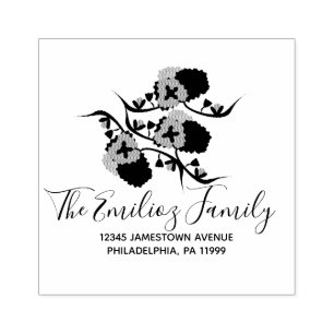 Folk Floral Greenery Script Address Rubber Stamp