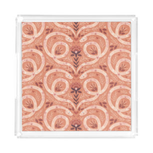 Folk Floral Snake: Symmetrical Vintage Acrylic Tray