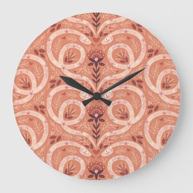Folk Floral Snake: Symmetrical Vintage Large Clock (Front)
