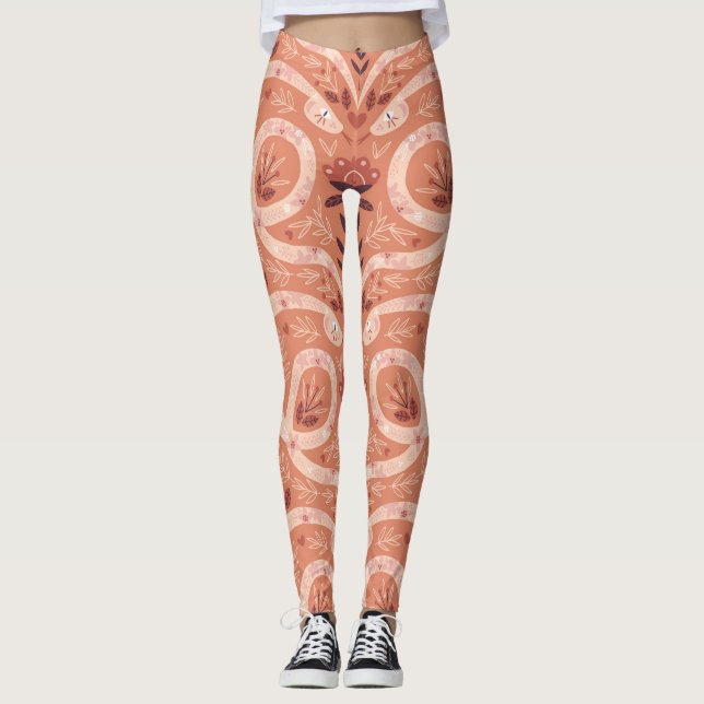 Folk Floral Snake: Symmetrical Vintage Leggings (Front)