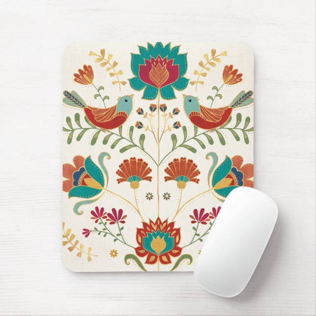 Folk Floral With Birds Mouse Pad (With Mouse)