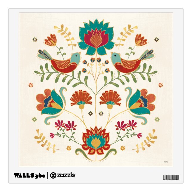 Folk Floral With Birds Wall Decal (Front)