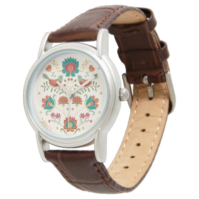 Folk Floral With Birds Watch (Angled)