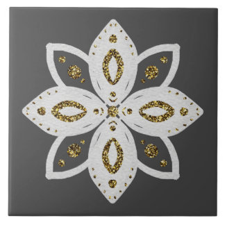 folk flower 1 gray and white ceramic tile