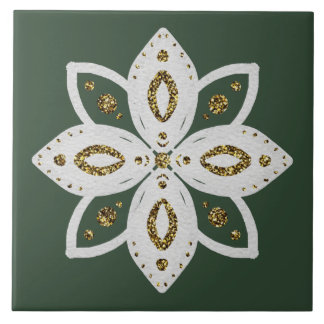 folk flower 1 green and white ceramic tile