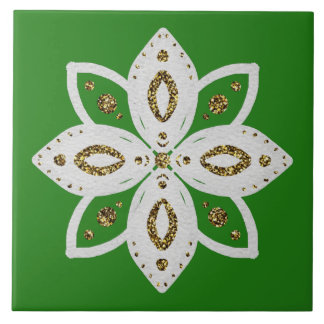 folk flower 1 green and white ceramic tile