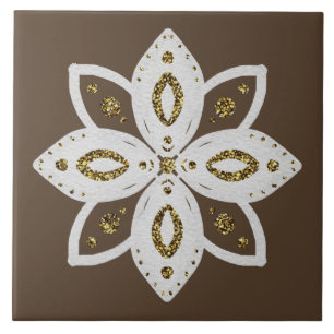 folk flower 1 lite brown and white ceramic tile