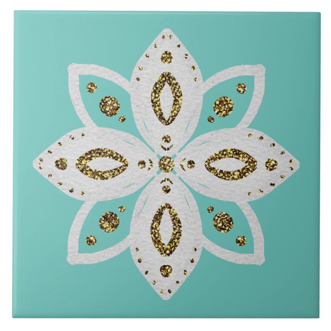 folk flower 1 lite brown and white ceramic tile (Front)