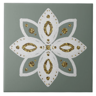 folk flower 1 lite green and white ceramic tile